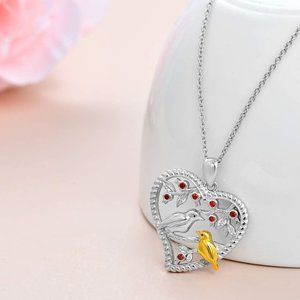 NEW 925 Sterling Silver Love Birds Heart Pendant with Necklace